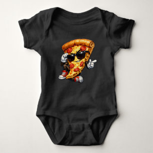 Cool Pizza Slice Mascot with Sunglasses Art Baby Bodysuit