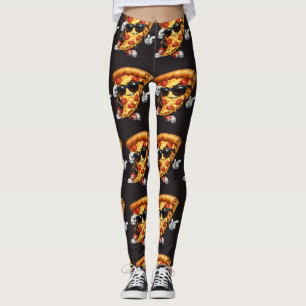 Cool Pizza Slice Mascot with Sunglasses Art Leggings