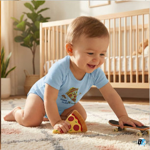 Cool Pizza Slice Skater Boy "Home Slice" Baby Bodysuit