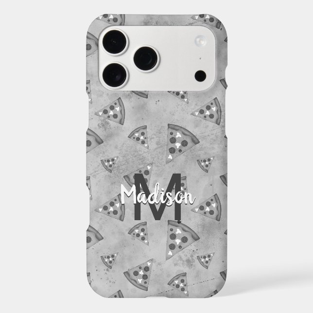 Cool pizza slice vintage black white grey Monogram (Back)
