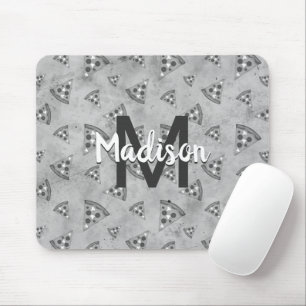 Cool pizza slice vintage black white grey Monogram Mouse Pad