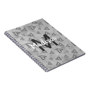 Cool pizza slice vintage black white grey Monogram Notebook