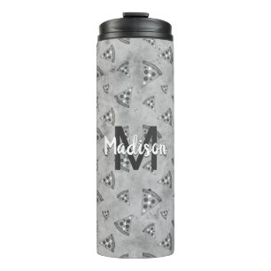 Cool pizza slice vintage black white grey Monogram Thermal Tumbler