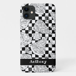 Cool Pizza Slices and Herbs Illustration Chequered iPhone 11 Case