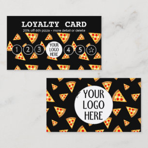 Cool pizza slices pattern Pizzeria Your logo black Loyalty Card