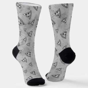 Cool pizza slices vintage black white grey pattern socks