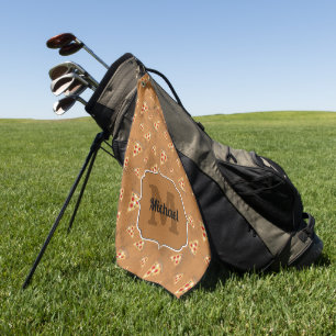 Cool pizza slices vintage brown pattern Monogram Golf Towel