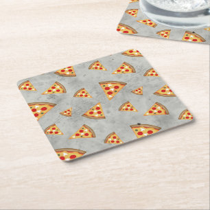 Cool pizza slices vintage gray pattern square paper coaster
