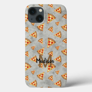 Cool pizza slices vintage grey pattern Monogram iPhone 13 Case