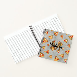 Cool pizza slices vintage grey pattern Monogram Notebook