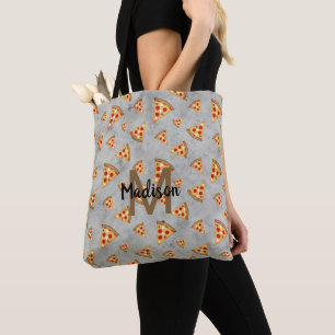Cool pizza slices vintage grey pattern Monogram Tote Bag