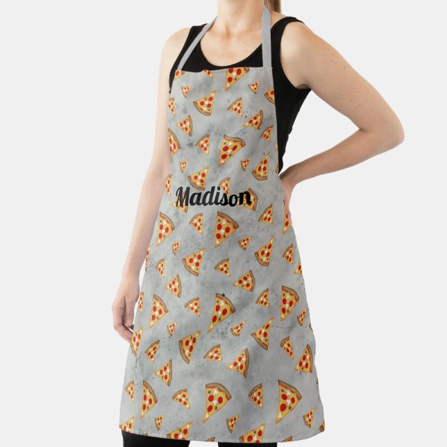 Cool pizza slices vintage grey pattern Personalize Apron (Insitu)