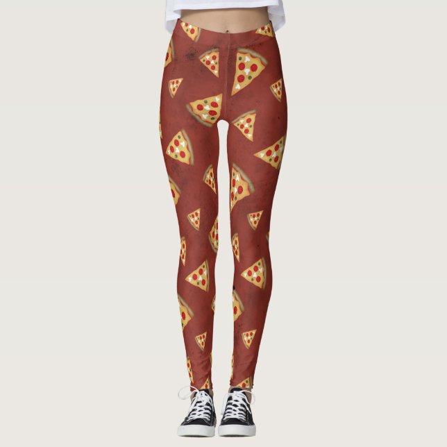 Cool pizza slices vintage red pattern leggings (Front)