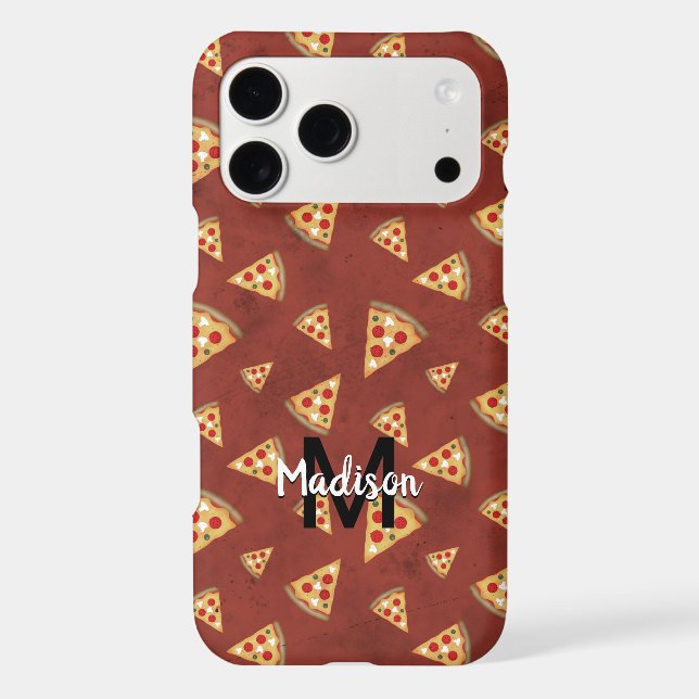 Cool pizza slices vintage red pattern Monogram (Back)