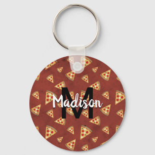 Cool pizza slices vintage red pattern Monogram Keychain