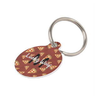 Cool pizza slices vintage red pattern Monogram Pet Tag
