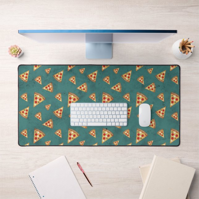Cool pizza slices vintage teal pattern desk mat (Office 1)