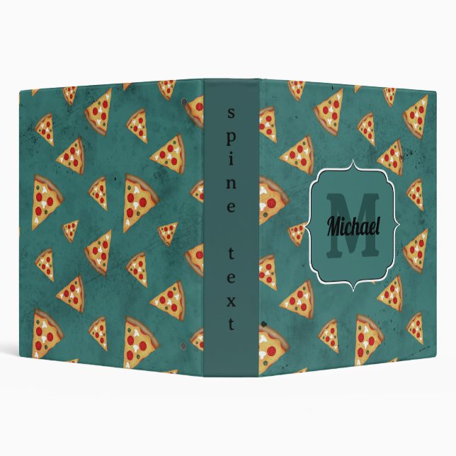 Cool pizza slices vintage teal pattern Monogram Binder (Background)