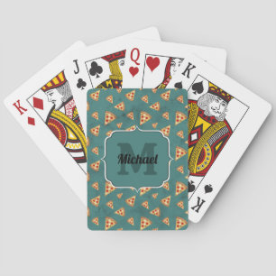 Cool pizza slices vintage teal pattern Monogram Playing Cards