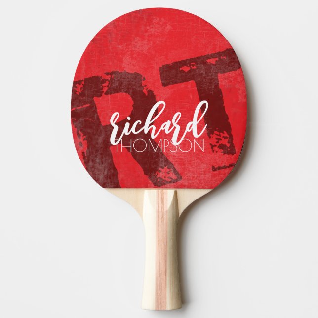 Cool Player Monogram (name + initials) aged red Ping Pong Paddle (Front)