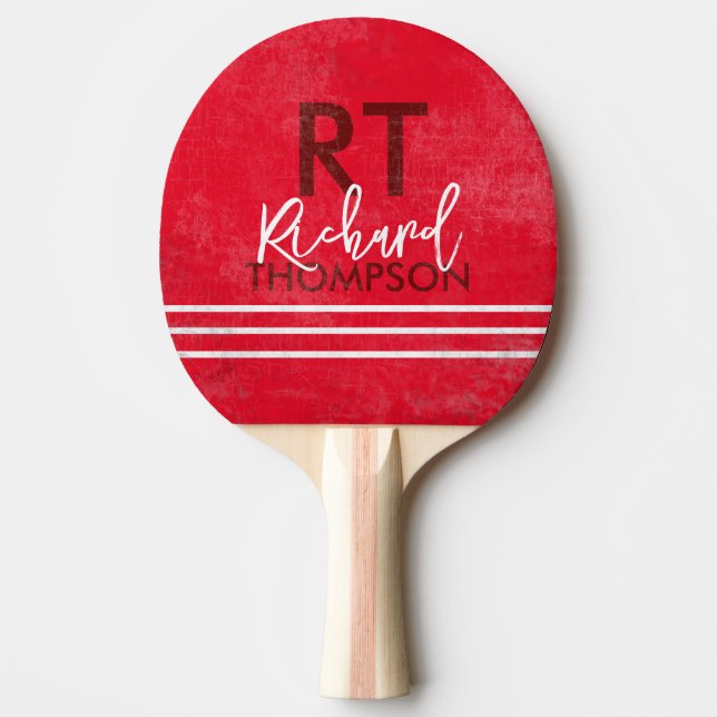 Cool Player Monogram (name + initials) on aged Red Ping Pong Paddle (Front)