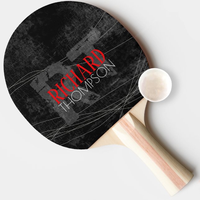 Cool player monogram (name + initials) on black ping pong paddle (Creator Uploaded)