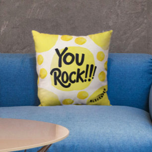 Cool Playful You Rock Yellow Polka Dots Watercolor Throw Pillow
