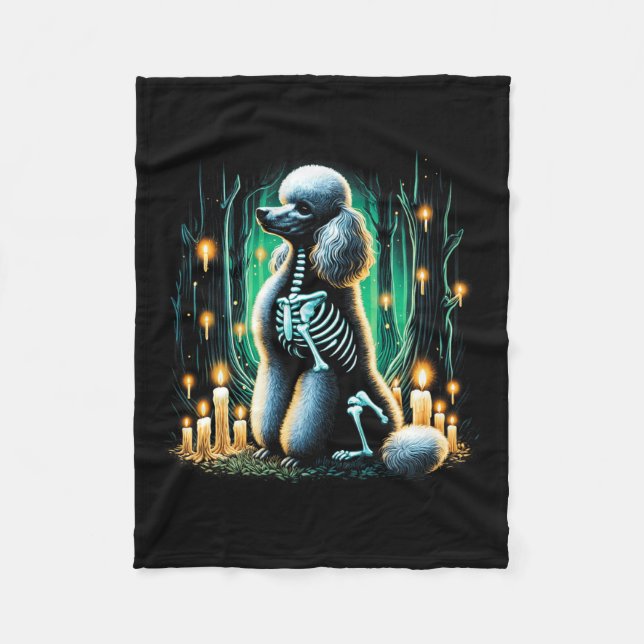 Cool Poodle Dog Skeleton Halloween Dog Mom Dad Chr Fleece Blanket (Front)
