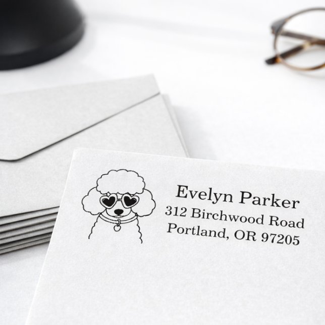 Cool Poodle Pet Dog Return Address Self-inking Stamp (cool poodle address stamp)