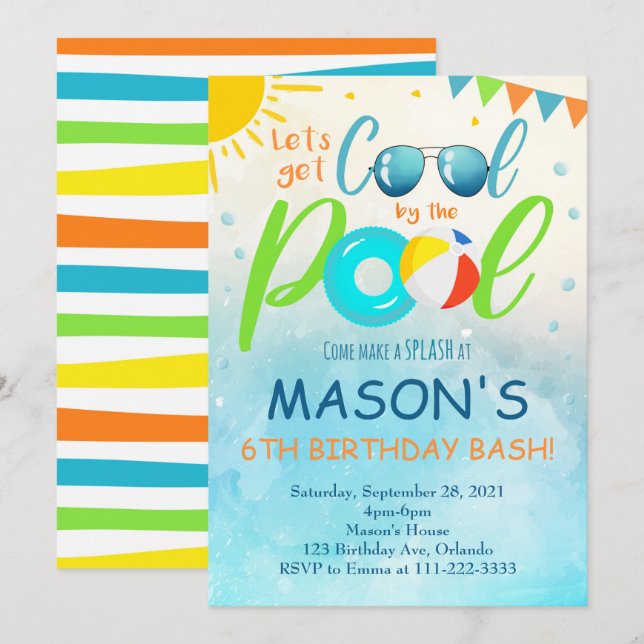 Cool Pool Party Anniversaire Invitation (Devant / Derrière)