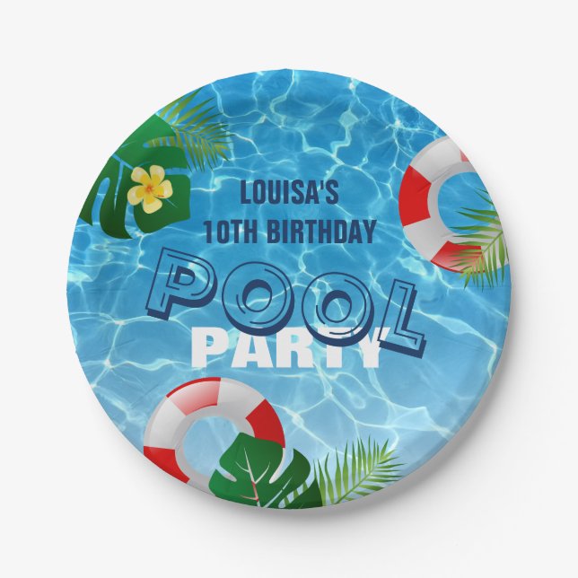 Cool Pool Party Birthday Paper Plate (Front)
