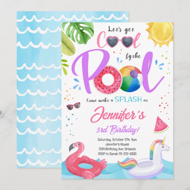 Cool Pool Party Girls Birthday Invitation (Front/Back)