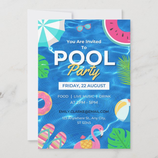 Cool Pool Party | Nage Invitation d'anniversaire (Devant)