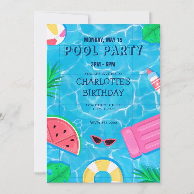 Cool Pool Party | Nage Invitation d'anniversaire (Devant)