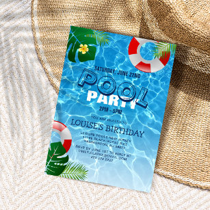Cool Pool Party   Swimming Birthday Invitation
