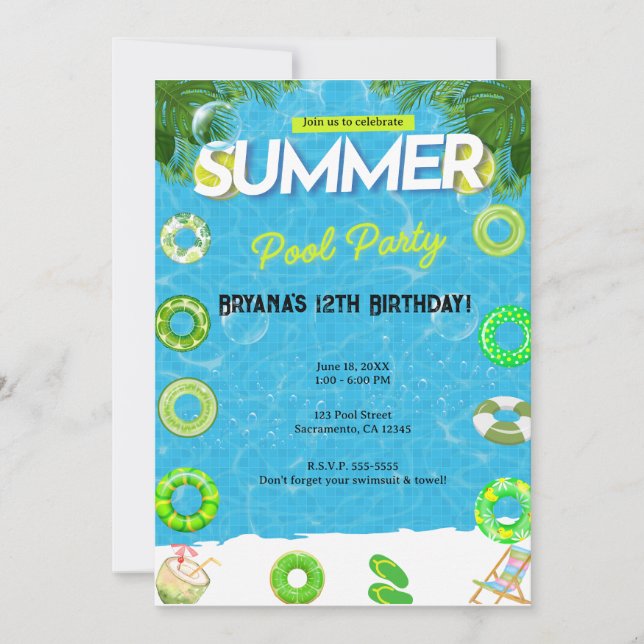 Cool Pool Party | Swimming Birthday Invitation (Front)