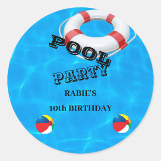 Cool Pool Party | Swimming birthday Invitation Classic Round Sticker