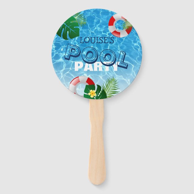 Cool 'Pool Party' Tropical Personalized Hand Fan (Front)