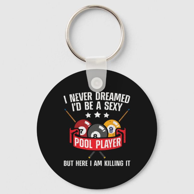 Cool Pool Player Design For Men Women Pool Billiar Keychain (Front)