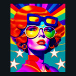 Cool Pop Art and Sunglasses Poster<br><div class="desc">This pop art creation will take you on a journey to the groovy past, with a bold and stylish twist. A mesmerizing, psychedelic girl, wearing a pair of cool sunglasses, pops against the dynamic stars and stripes background. The retro vibe, combined with the modern pop art design, makes this piece...</div>