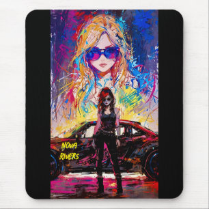 Cool Pop Art anime female race car driver editable Mouse Pad