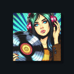 Cool Pop Art Comic Style Girl with Vinyl Album Canvas Print<br><div class="desc">Pop art style comic girl with headphones on listening to music and a vinyl record in her hands.</div>