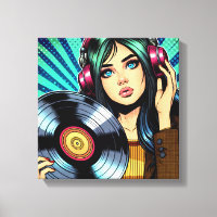 Cool Pop Art Comic Style Girl with Vinyl Album