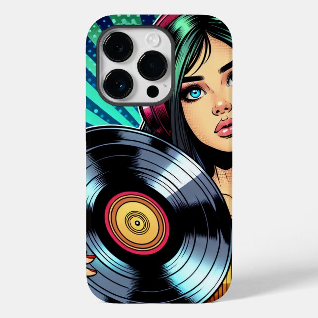 Cool Pop Art Comic Style Girl with Vinyl Album Case-Mate iPhone Case (Back)
