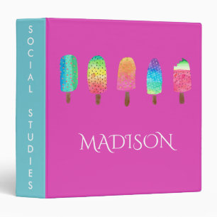 Cool Popsicles Hot Pink Turquoise Custom School Binder