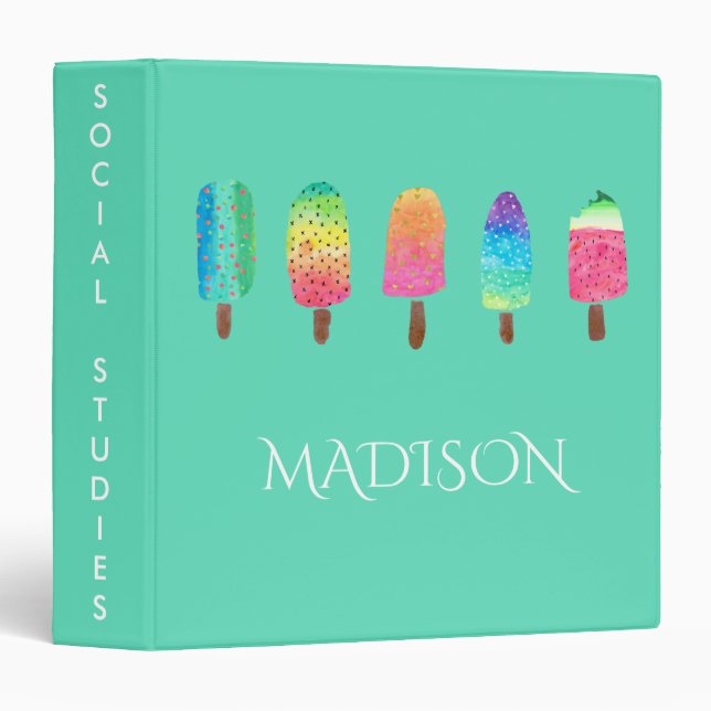 Cool Popsicles Mint Green Custom School Binder (Front/Spine)