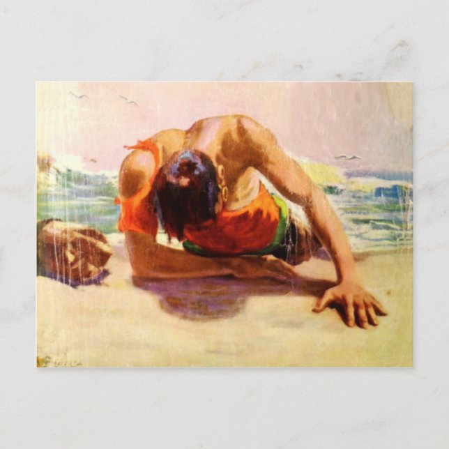 Cool Postcard With Man Saved By The Beach (Front)