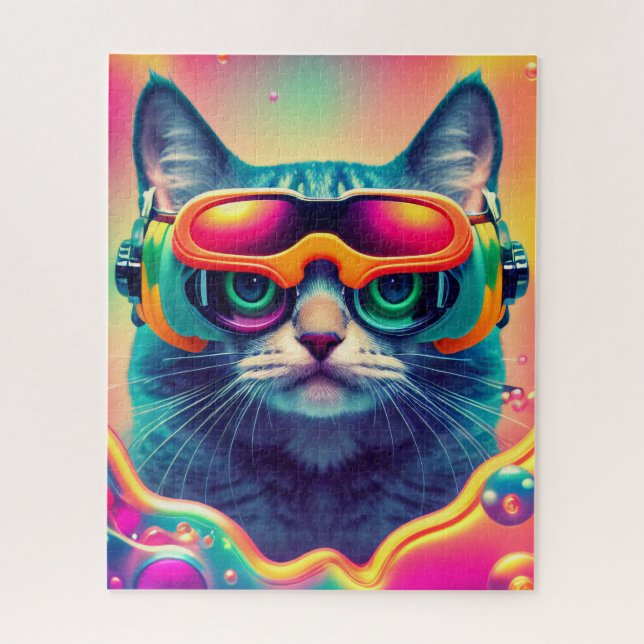 Cool Psychedelic Psychonaut Kitty Cat Jigsaw Puzzle (Vertical)