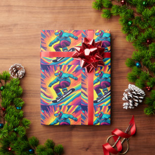 Cool Psychedelic Teen Snowboarder Birthday Wrapping Paper