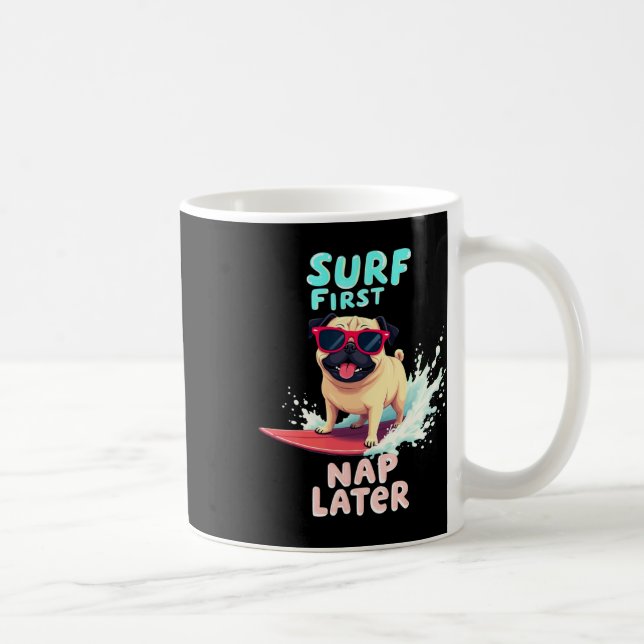 Cool Pug Surfing Dog  Coffee Mug (Right)